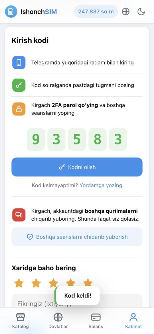 Kodni oling va kiring